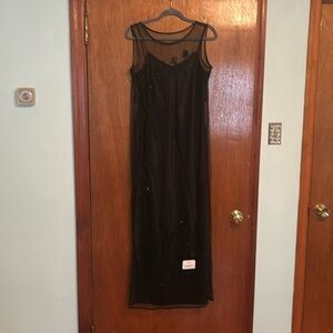 EUC Vintage 90s London UK Design Beaded Mesh Overlay Evening Dress S 30s Revival